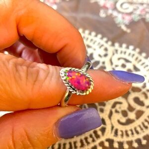 Elegant Sterling Silver and Pink Opal Teardrop Ring
